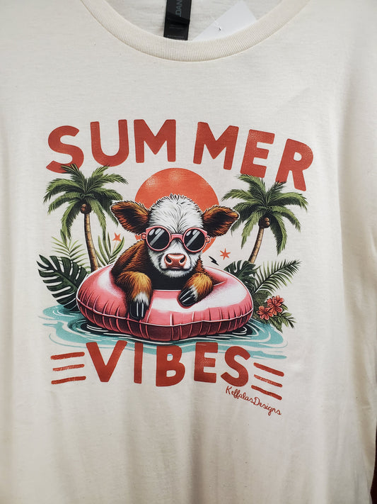 Summer Vibes Cow - Natural tshirt