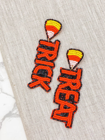 Candy Corn Trick or Treat Beaded Dangle Earrings