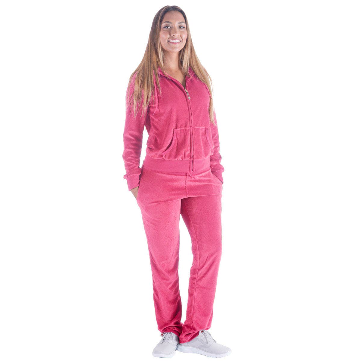 Women's Velour Track Suit (2-Piece Set)-Pink