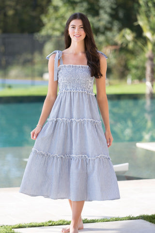 Simply Southern Searsucker Dress- Navy