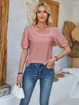 Eyelet Asymmetrical Neck Short Sleeve T-Shirt