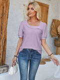 Eyelet Asymmetrical Neck Short Sleeve T-Shirt