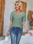 Eyelet Asymmetrical Neck Short Sleeve T-Shirt