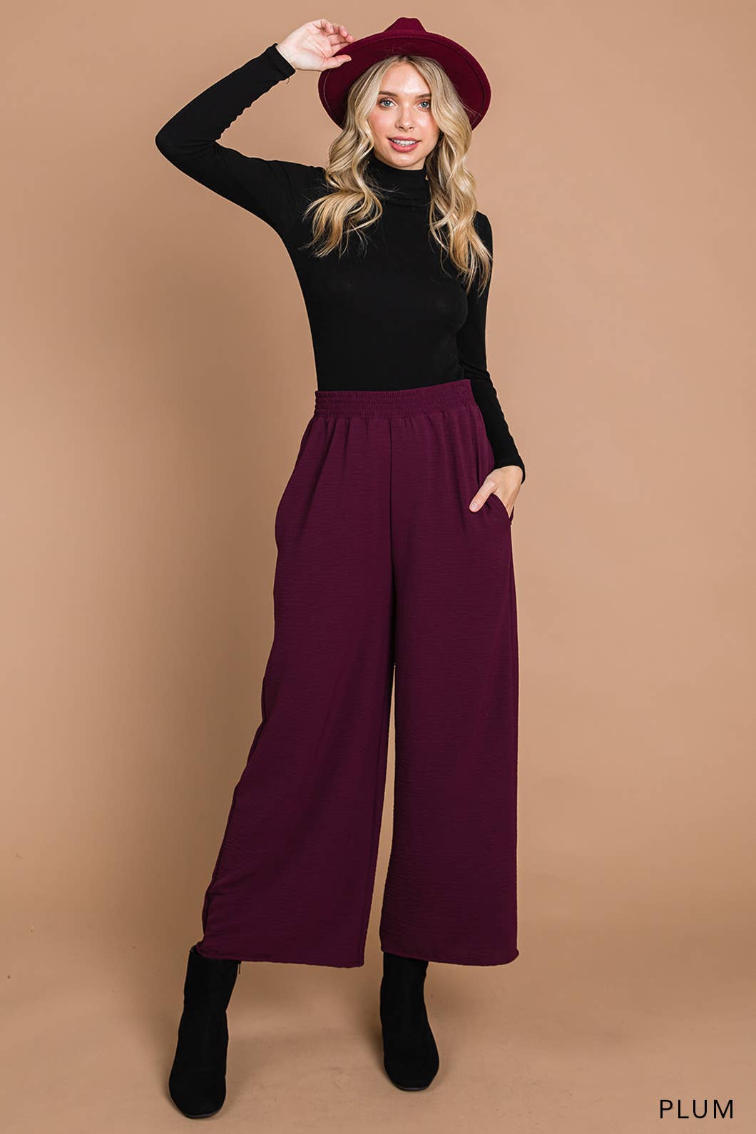 Plum Wide Leg Gaucho Pant