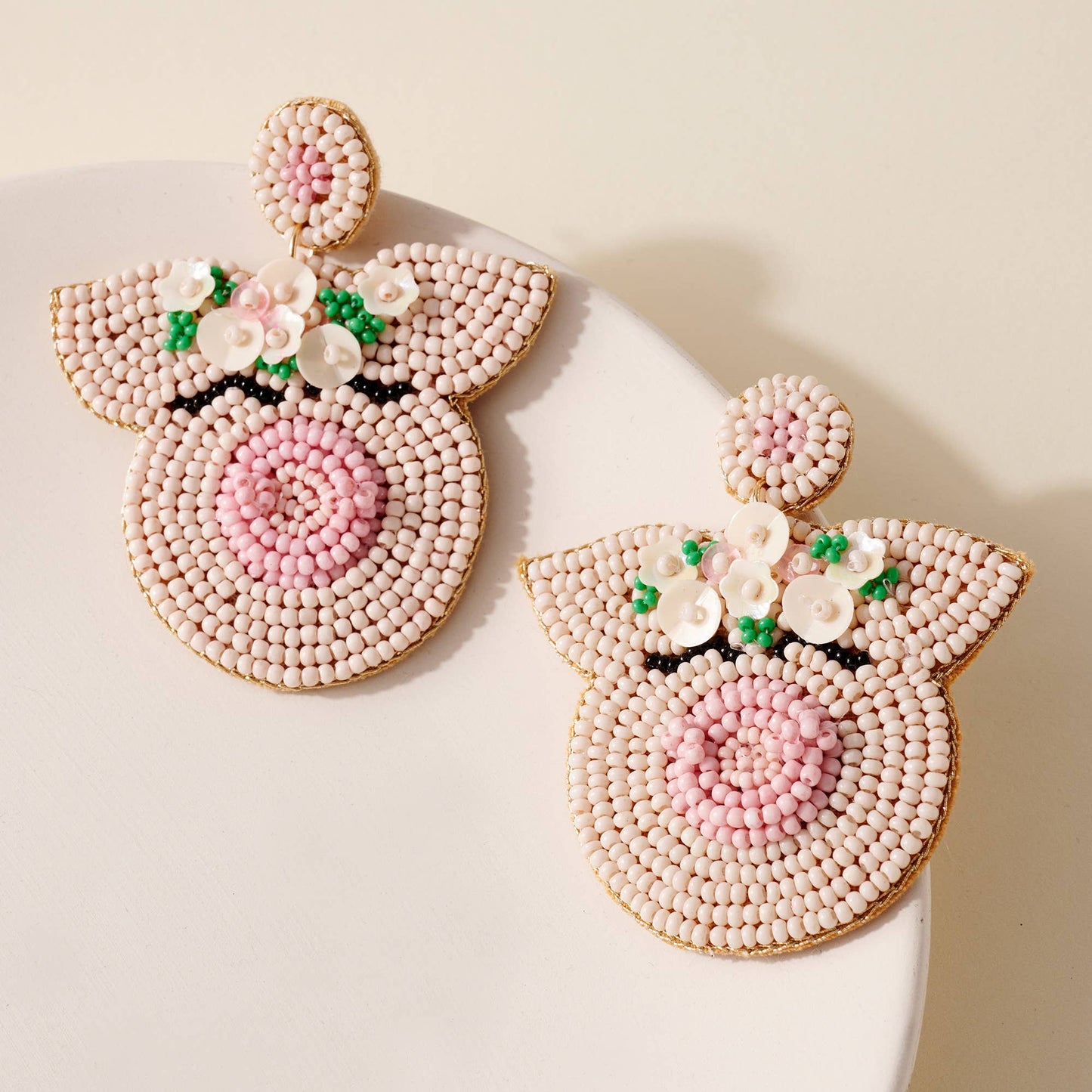 Pig Head Seed Bead Earrings