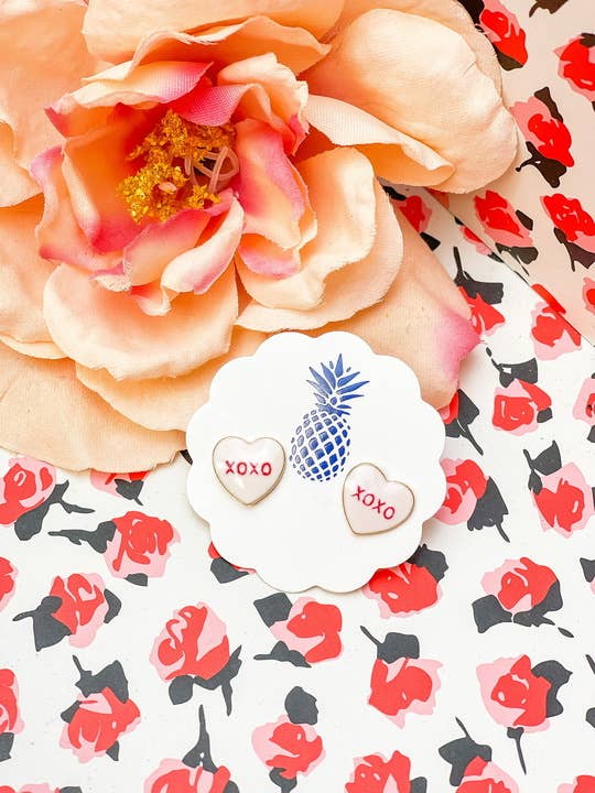 XOXO Candy Heart Enamel Stud Earrings