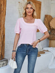 Eyelet Asymmetrical Neck Short Sleeve T-Shirt