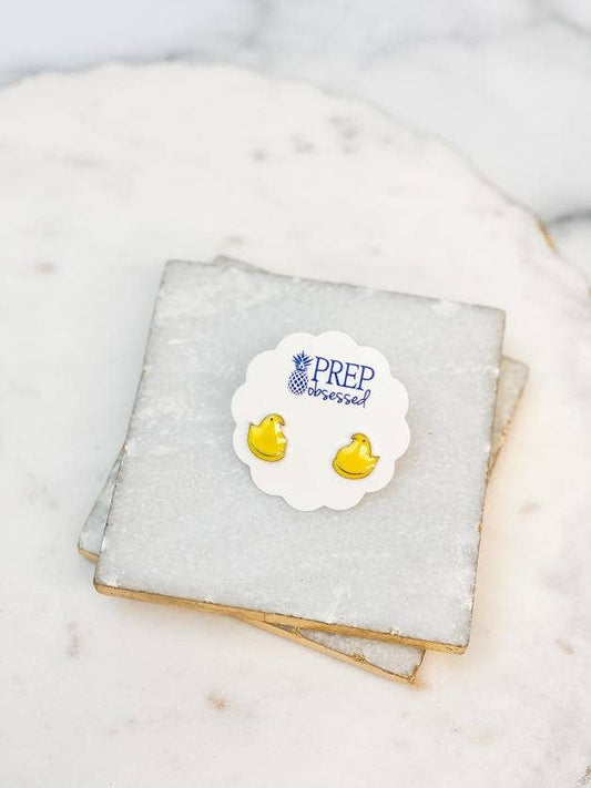 Yellow Chick Enamel Stud Earrings