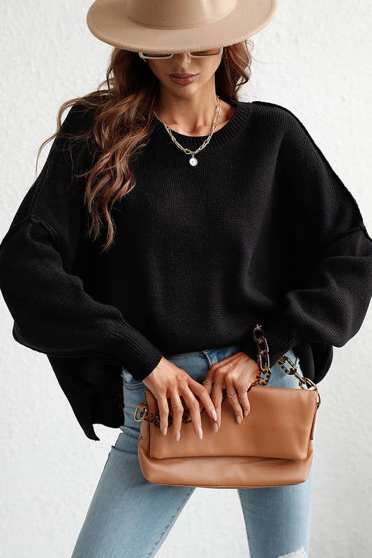 DOLMAN SLEEVE KNIT SWEATER BLACK