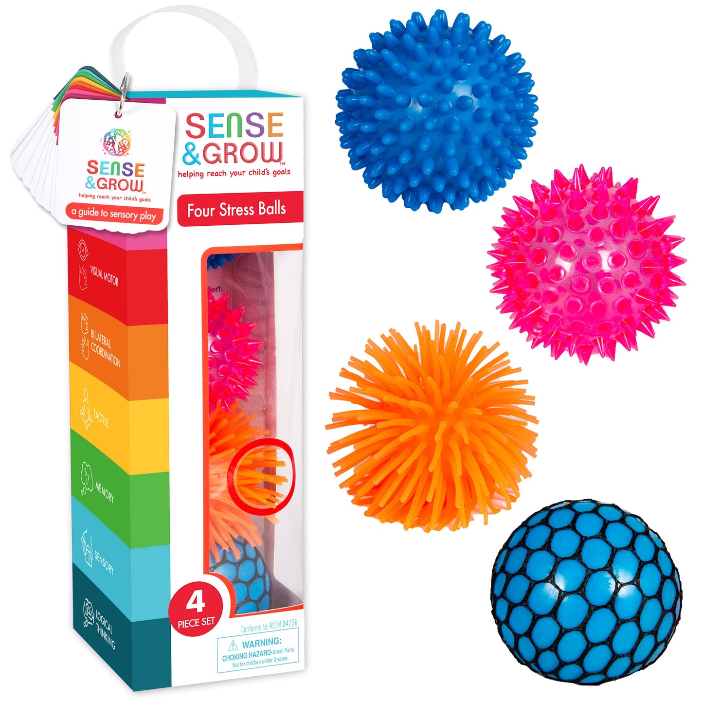 Sense & Grow 4 Stress Relief Balls for Kids & Adults