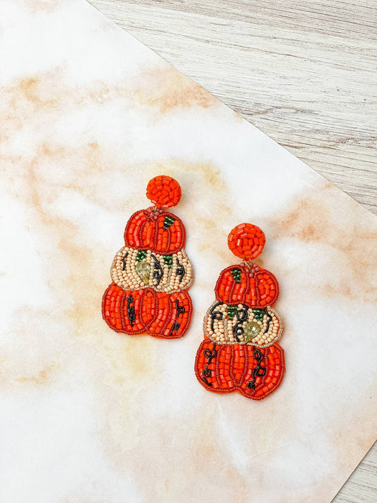 Pumpkin Beaded Statement Earrings