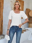 Eyelet Asymmetrical Neck Short Sleeve T-Shirt