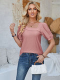 Eyelet Asymmetrical Neck Short Sleeve T-Shirt