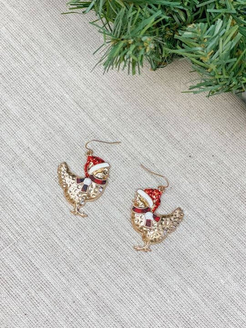 Holiday Golden Chicken Dangle Earrings