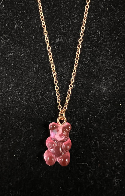 Pink Gummy Bear Earring and Necklace Set