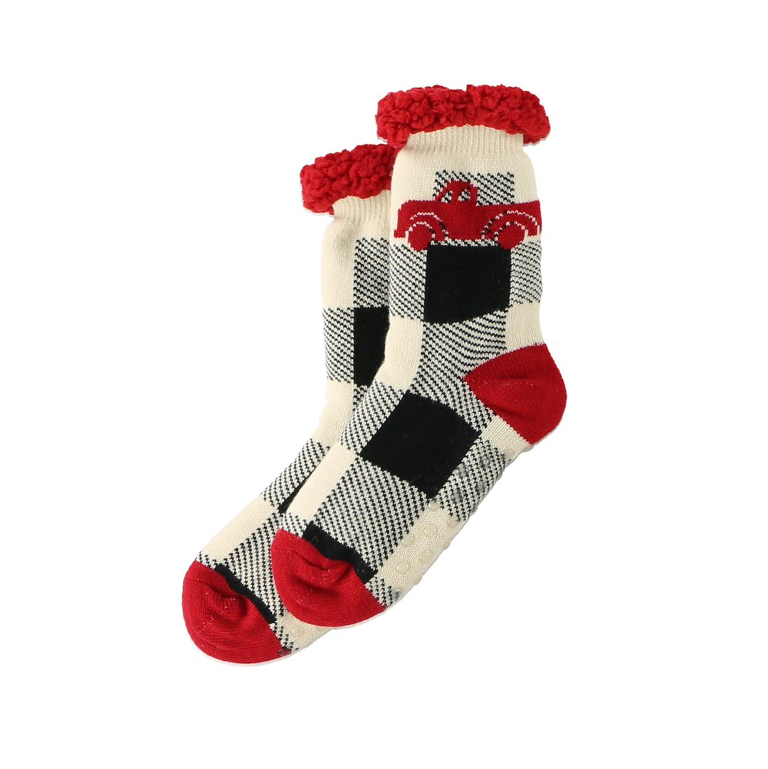 Plaid Truck Plush Sock