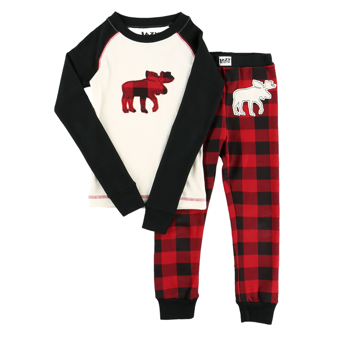 Moose Plaid Kid PJ Set