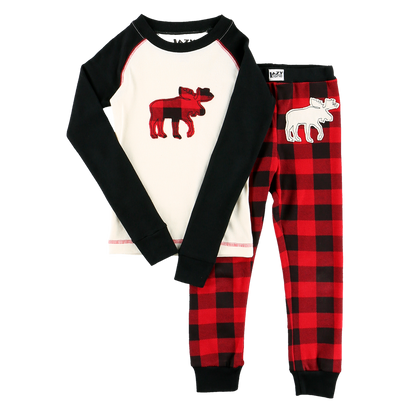 Moose Plaid Kid PJ Set