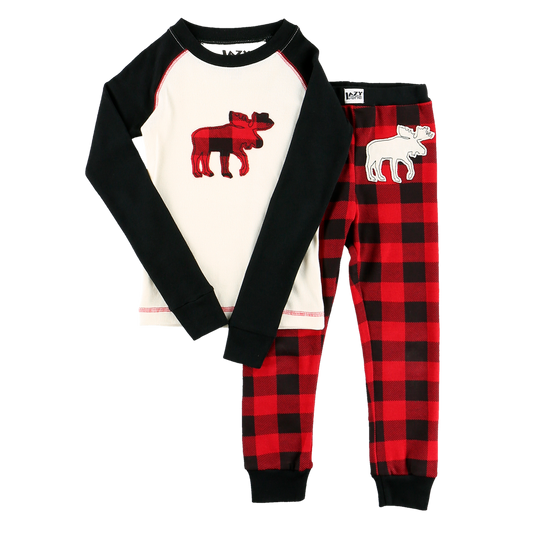 Moose Plaid Kid PJ Set