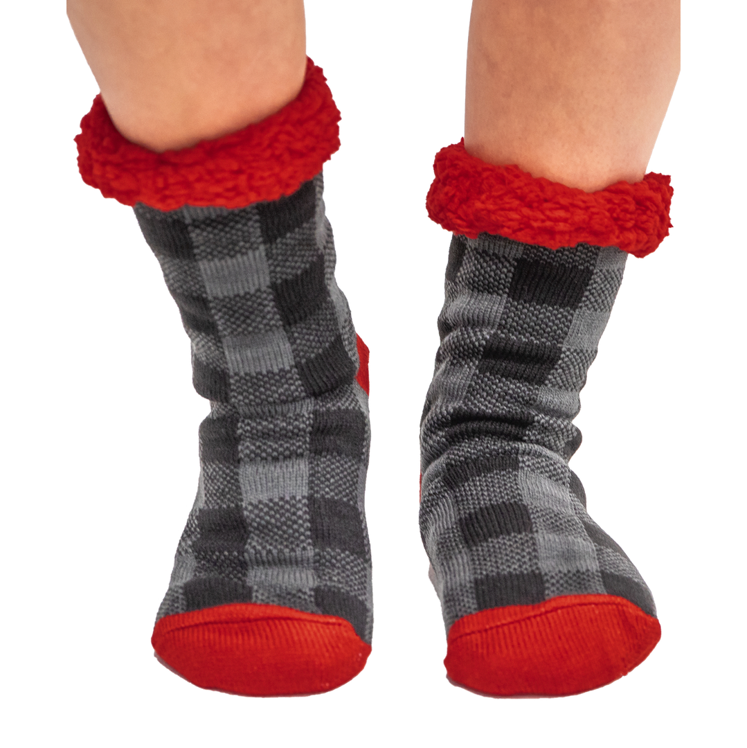 Grey Plaid Plush Sock