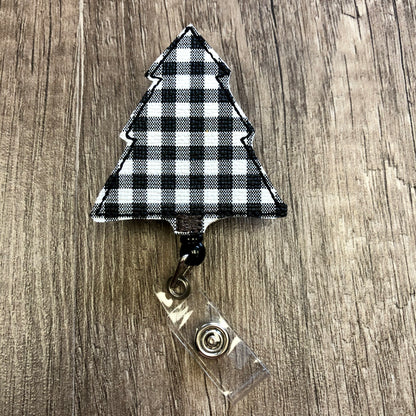 Black and White Buffalo Plaid Tree Badge Reel