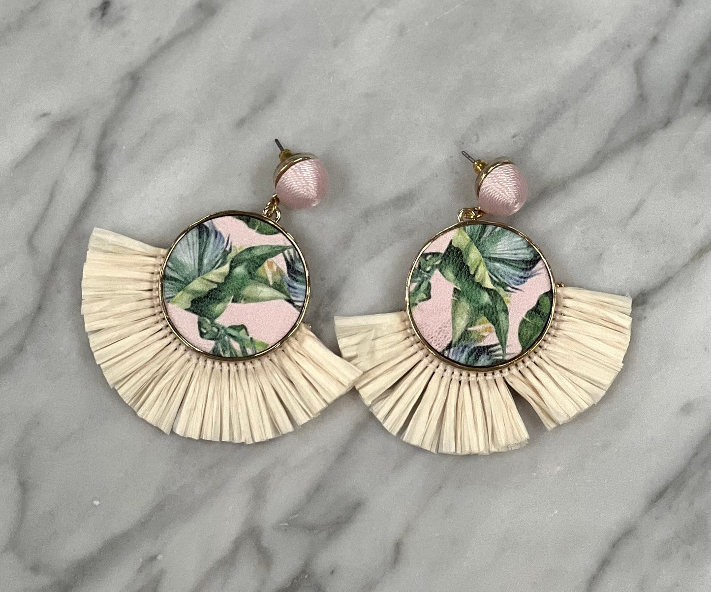 Pink Palm Leaf Earrings