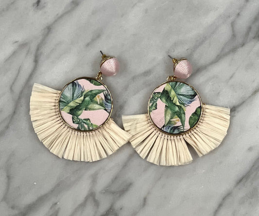 Pink Palm Leaf Earrings