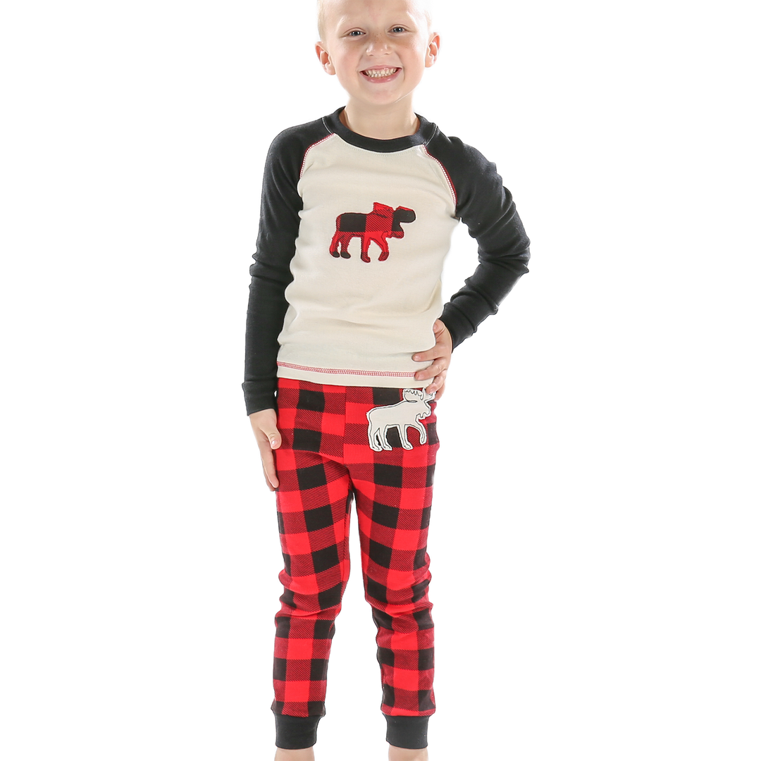 Moose Plaid Kid PJ Set