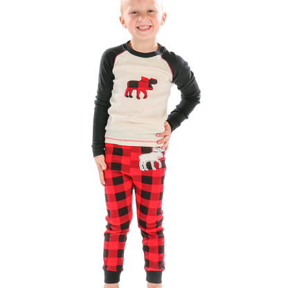 Moose Plaid Kid PJ Set